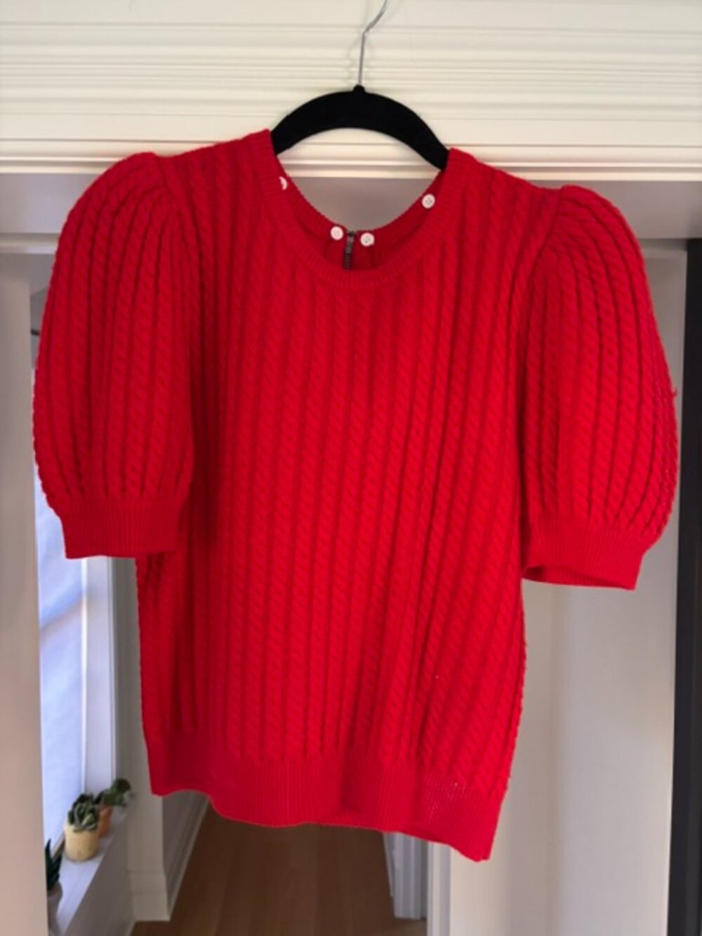 Alice + Olivia Chase Cable-Knit Puff-Sleeve Sweater - Size S - Picture 10 of 14